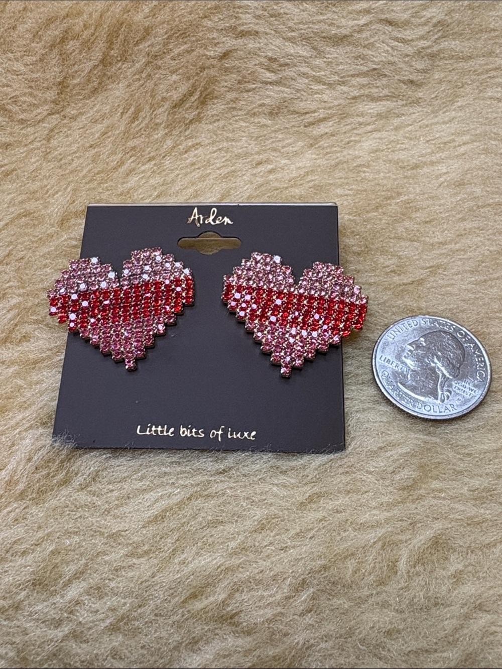 Arden Pink & Red Crystal Heart Stud Earrings - Picture 3 of 4